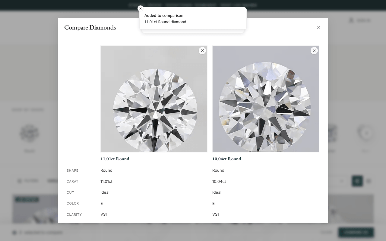 Comparison tool with four stones side by side