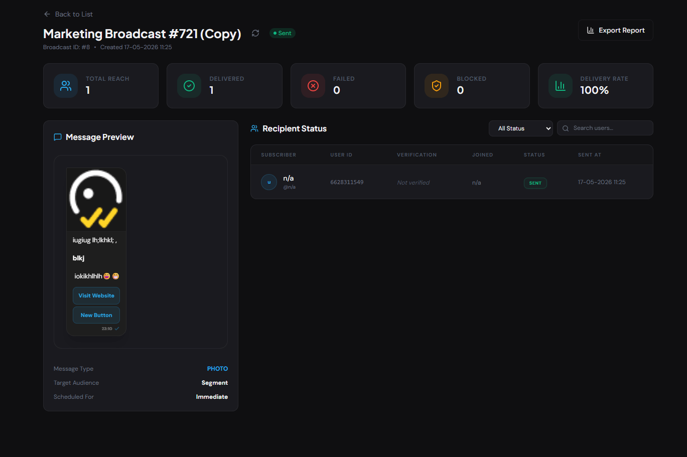 Broadcasts & messages screenshot